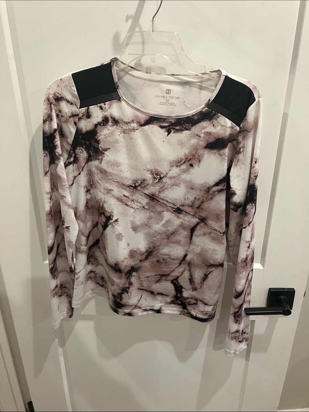 Ivanka Trump Marble-Effect Long Sleeve Top in White and Black - Picture 2 of 4